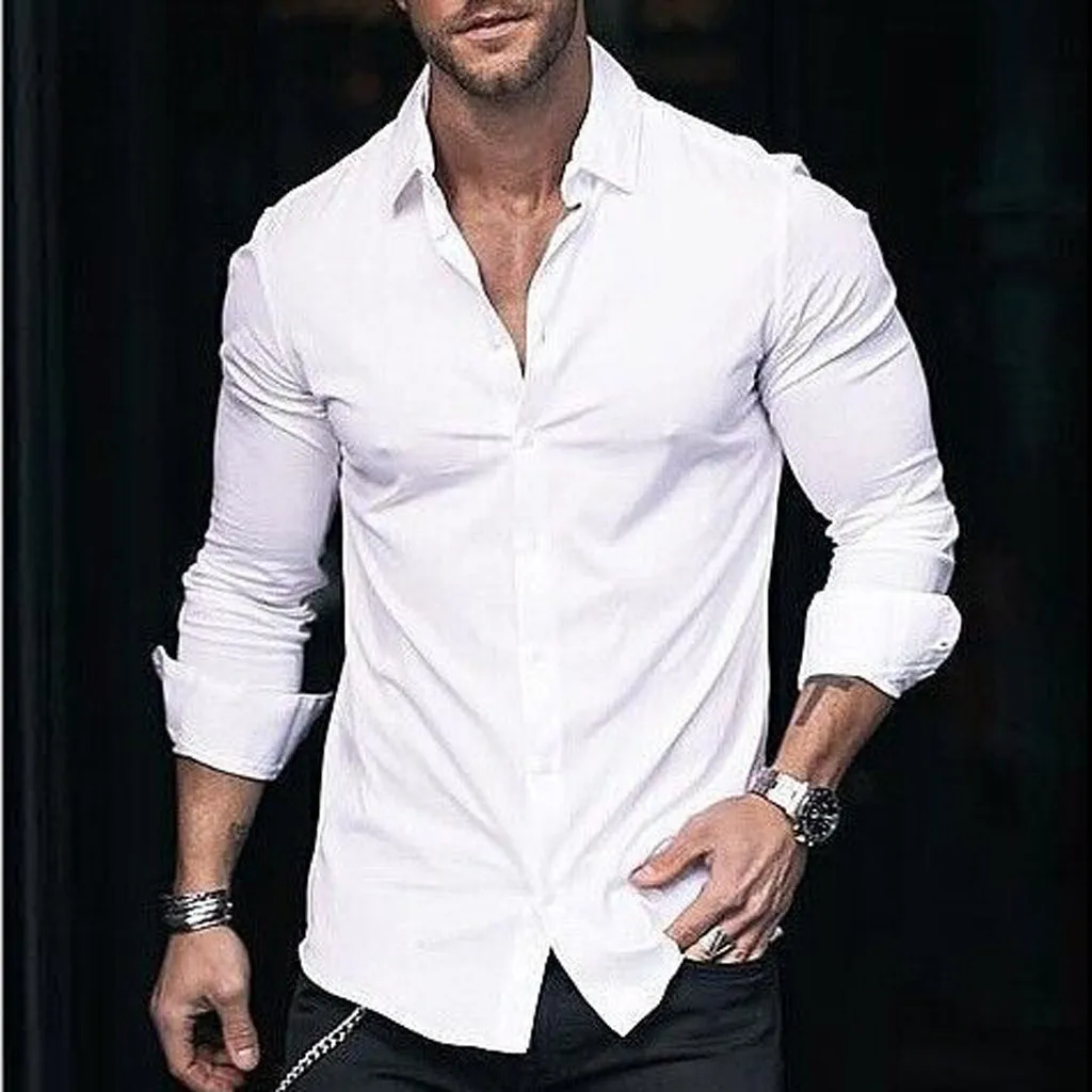 Мужская новейшая мода Camisa Masculina длинный рукав сплошной цветной лацкан бизнес или Повседневная рубашка Топы Блузка все размеры M-3XLA55