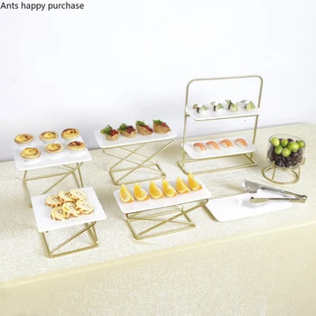 

European Style White Ceramics Cake Pan Banquet Golden Metal Display Stand Rectangular Dessert Sushi Plate Decoration Cake Stand