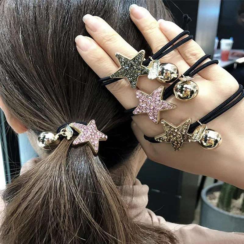 M MISM Crystal Alloy Ball Ponytail Holder for Girls Women Star Gum for Hair Accessories Beads Scrunchy Rubber Elastic Hair Bands