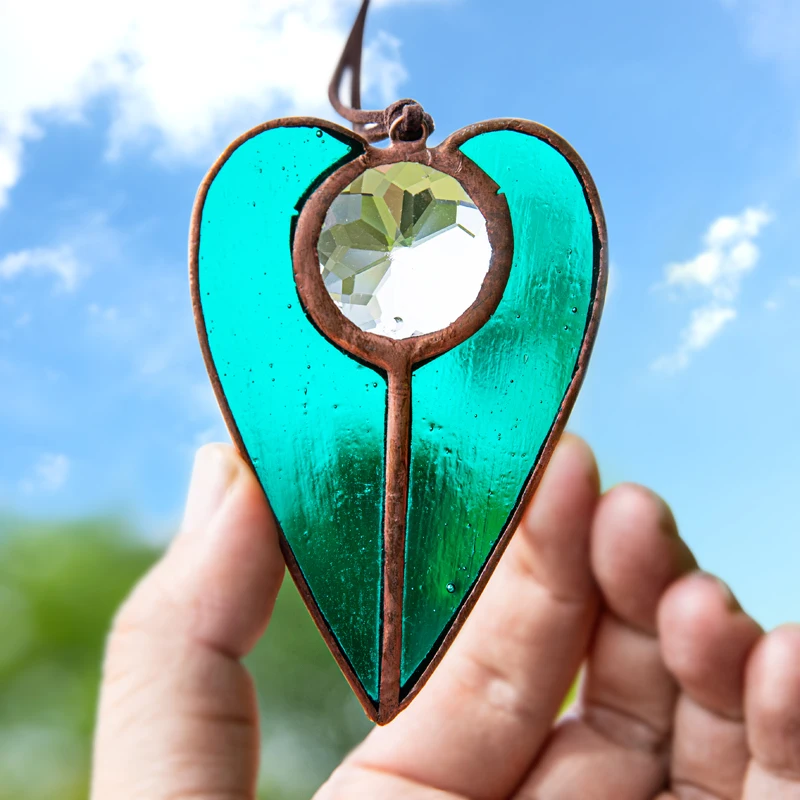 Stained Heart Shape Suncatcher Multifaceted Rainbow Love Pendant Home  Decoration