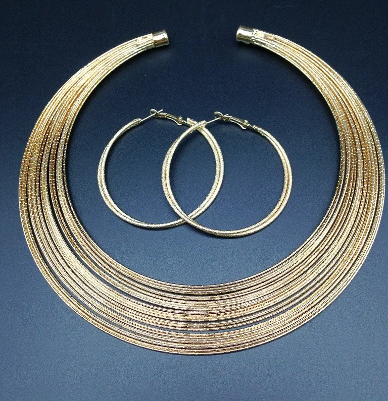 

Js5363 Europe And America Fashion Multilayer Alloy Neck Ring Multi-Wire Necklace Set Africa Ornament Set Necklace