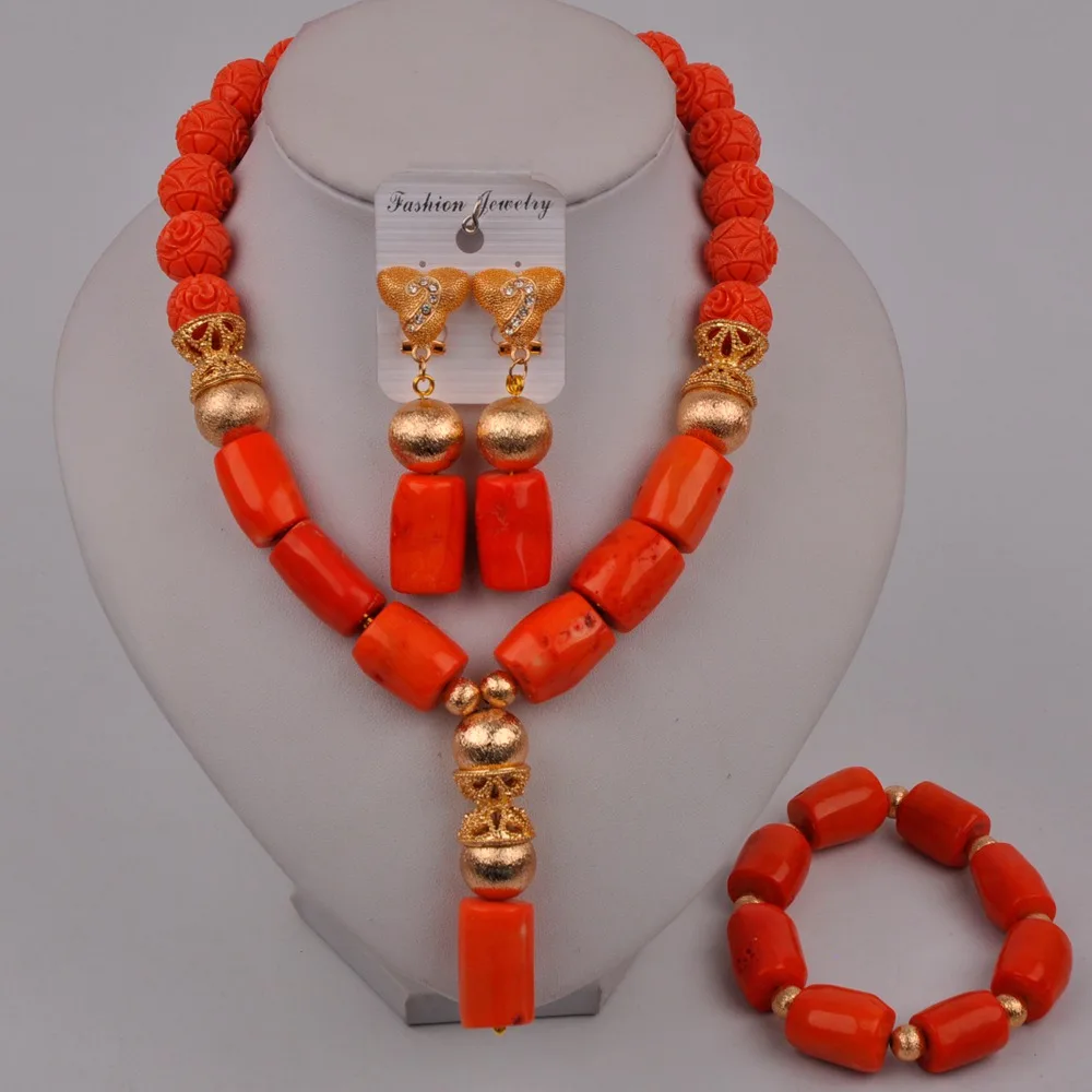 

Orange Nigeria Coral Beads African Wedding Beads Coral Necklace Bridal Jewelry Sets 2-17-A2