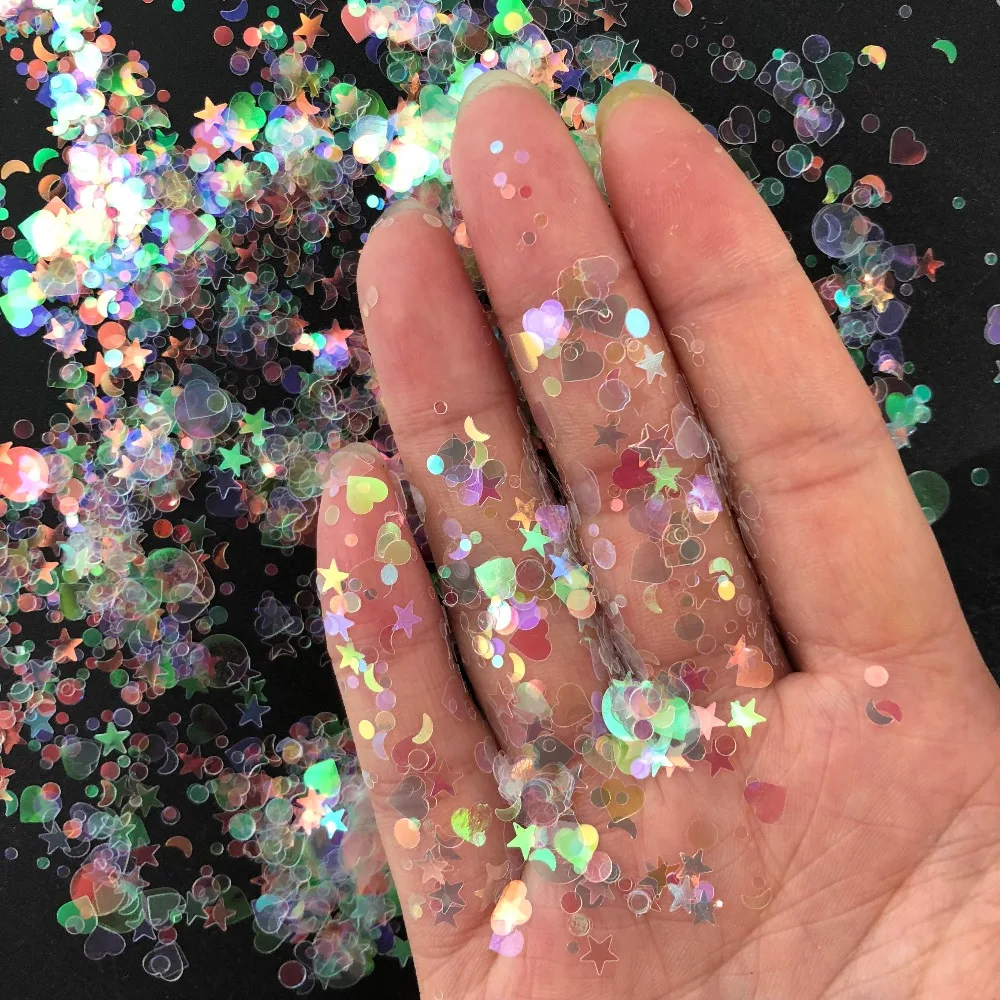 3mm-10mm Clear Iridescent Mixed Sized Star Glitter Resin Supplies Nail Art Slime Decoden - 1 Bottle 10ml | Красота и здоровье