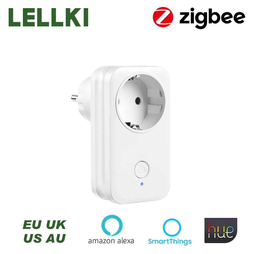 LELLKI Zigbee 3.0 Smart Socket EU White Wireless Control Switches Timer Plug 10A Works with Zigbee Hue SmartThings Echo plus 10A