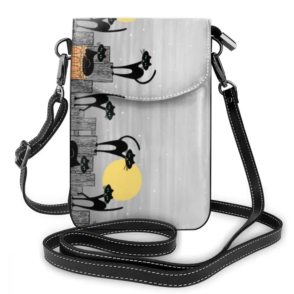 

NOISYDESIGNS Custom Women Mini Messenger Bag Cross Body Bag Long Strap PU Leather Black Cats Stray Cat Printing Shoulder Bags