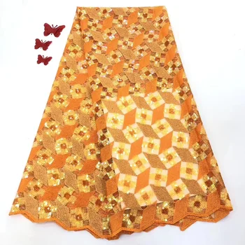 

African Sequins Lace Fabric 2019 green High Quality Guipure French Sequins Tulle Lace Dress Nigeria Lace Fabric For Wedding D032