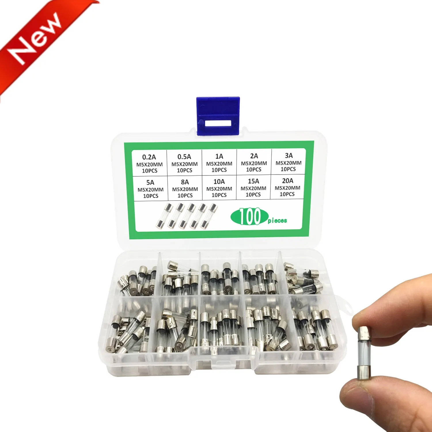 100 шт. быстро плавкий предохранитель 0.2A 0.5A 1A 2A 3A 5A 8A 10A 20A 250V Стеклянные Предохранители 5 мм x 20 мм