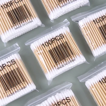 

100PCS/Pack Wooden Handle Cotton Swab Girl Makeup Supplies Jewelry Clean Double Head Cotton Swabs Ear Nose Cleaning Tools