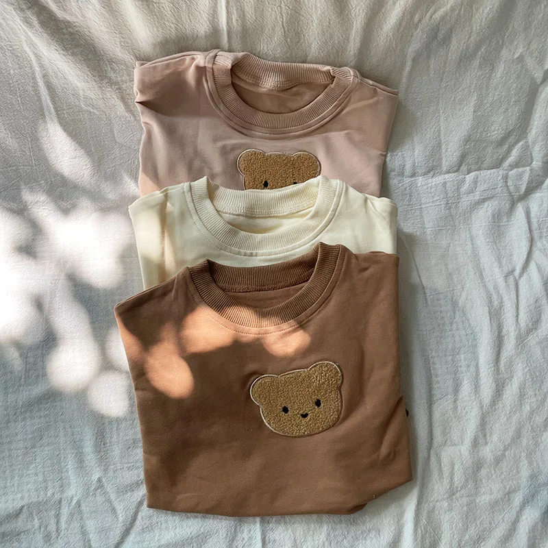 Cotton Baby Sweatshirt with Bear Embroidery for Autumn Spring