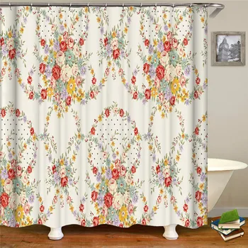 

Christmas fabric Flowers Shower Curtains Bathroom Curtain for Home Decoration Waterproof Polyester Fabric Bath Screen