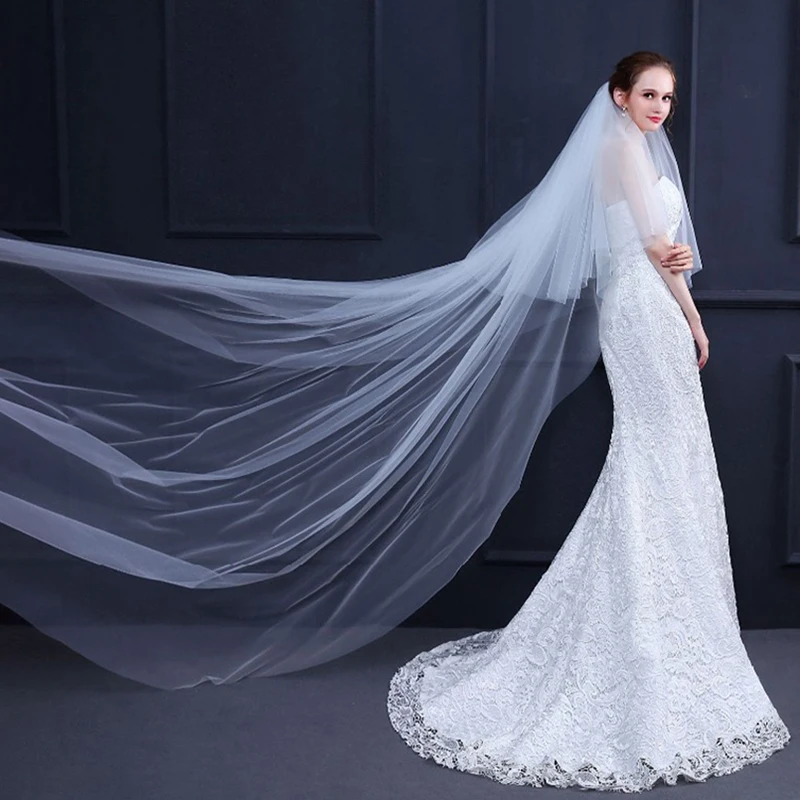 

Cathedral Blusher Wedding Veil 3 Meters Long Soft Bridal Veils With Comb 2 layers Ivory White Cheap Bride Wedding Accessories