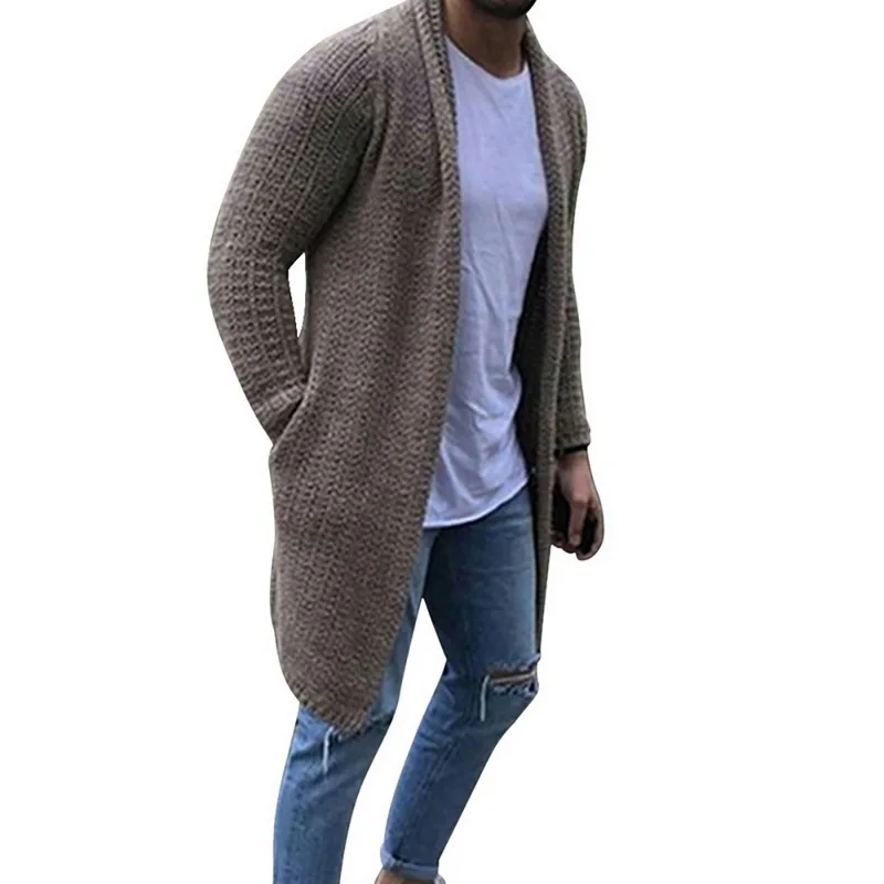 WENYUJH осенний мужской вязаный стильный мужской кардиган, вязаные свитера, Уличная Повседневная однотонная тонкая верхняя одежда с длинным рукавом, пальто - Цвет: khaki