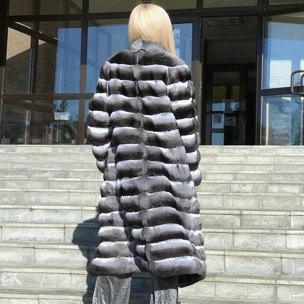 High Quality Women Natural Rex Rabbit Fur Coat Stand Collar Winter Fashion Full Pelt Genuine Rex Rabbit Fur Coats Female Outwear