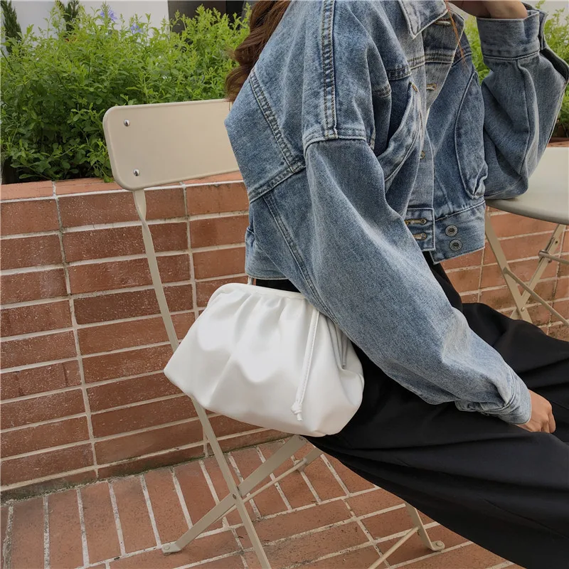 Soft Cloud PU Leather Women Handbag New Dumpling Crossbody Bag Shell Light Weight Shoulder Messenger Bag Folds Clutch Bag