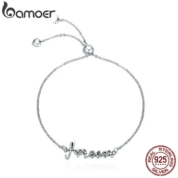 

BAMOER 100% 925 Sterling Silver Love Forever Letter Alphabet Women Chain Link Bracelet Adjustable Sterling Silver Jewelry SCB042