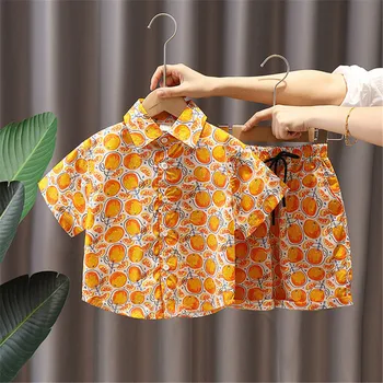 

Printed Boys Clothes Set Baby Boys Girls Summer Clothes Cotton Sports Suit for A Boy Top + Shorts Beach Children Clothing