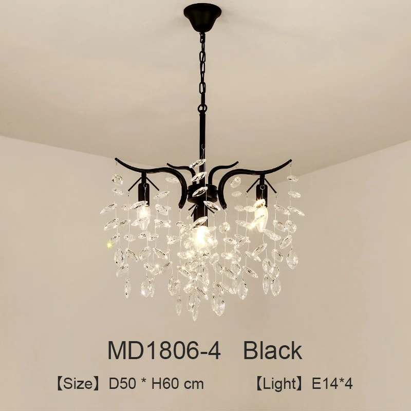 Скандинавский светодиодный хрустальный канделябр, золотисто-черная люстра, роскошное освещение для кухни, столовой, гостиной, спальни, лампа, блестящий пендент - Цвет абажура: 4lights-b