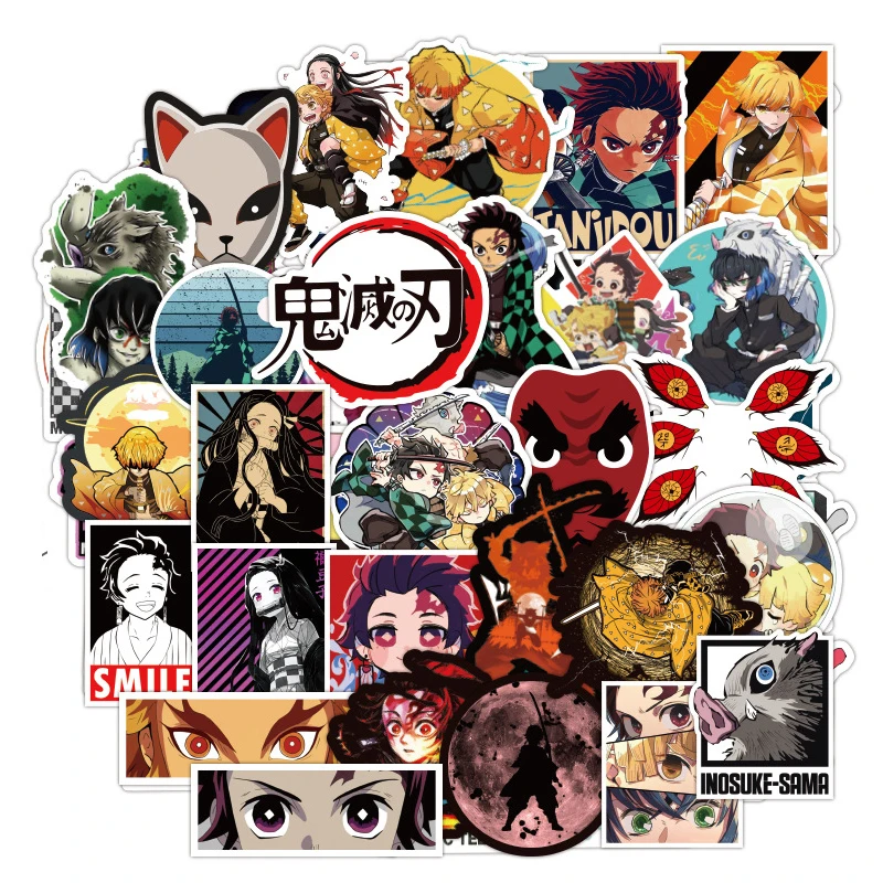 

TD ZW 30/50/100Pcs Anime Stickers Kimetsu no Yaiba Sticker Decal for Laptop Skateboard Luggage Motor Guitar Child Toys Stickers