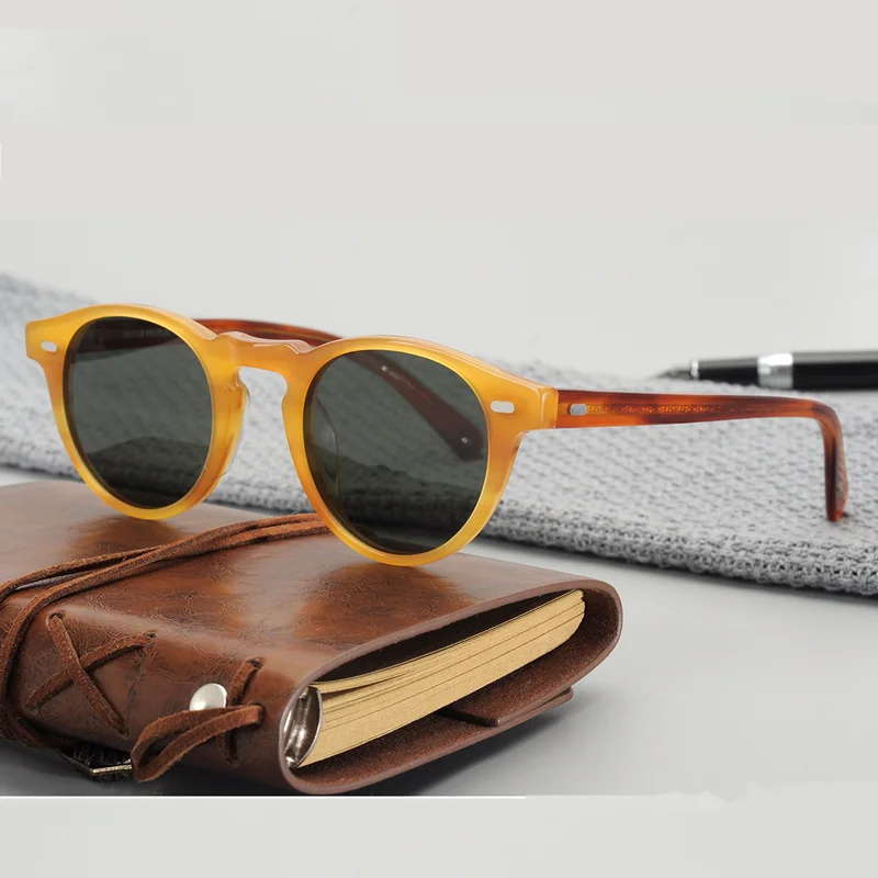 2021 선글라스 여성 그레고리 펙오말리리 아세테이트 선글라스, 레트로 스몰 라운드 프레임 남성 편광 빈티지 운전 안경