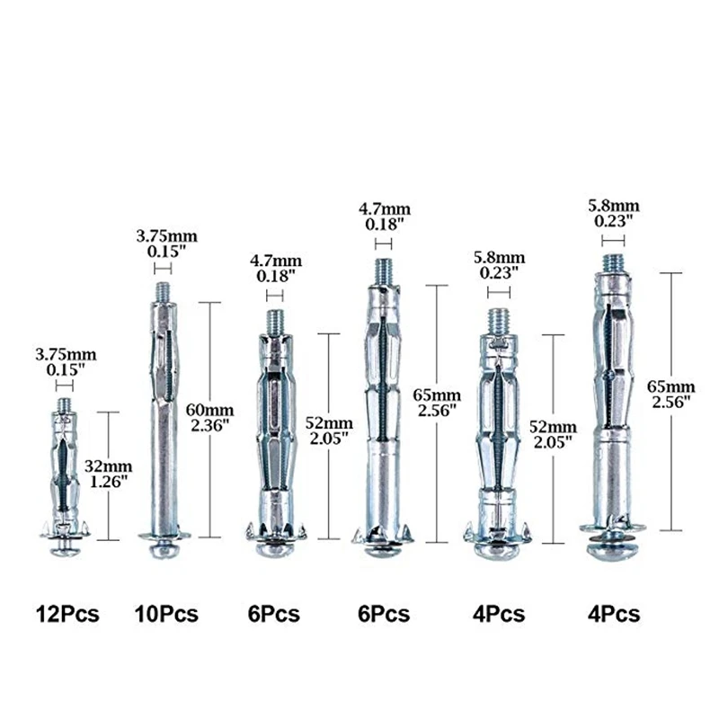 Top-42Pcs набор ассортимента болтов полые стеновые анкеры винты для безопасного гипсокартона Sheetrock и обшивки стен потолка