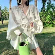 

Autumn and Summer New Style Fashion Waist Long-sleeved Chest Tie Casual Short Jumpsuit Women Party Outfits for Women Club Party