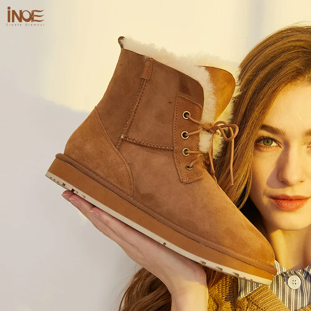 Women Fashion Casual Short Winter Snow Boots Sheepskin Suede Leather Shearling Sheep Fur Wool Lining Warm Shoes Waterproof women snow boots