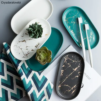 

Imitation Marble Oval Tray Cup/jewelry Storage Tray Ceramics Fruit Plate Jewelry Display Durable Home Decoration