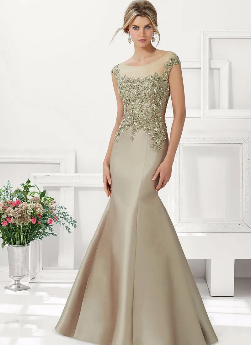 Винтаж vestidos madre de la novia индивидуальный заказ с круглым вырезом Русалка для матери невесты Платья из сатина с аппликацией vestidos de festa
