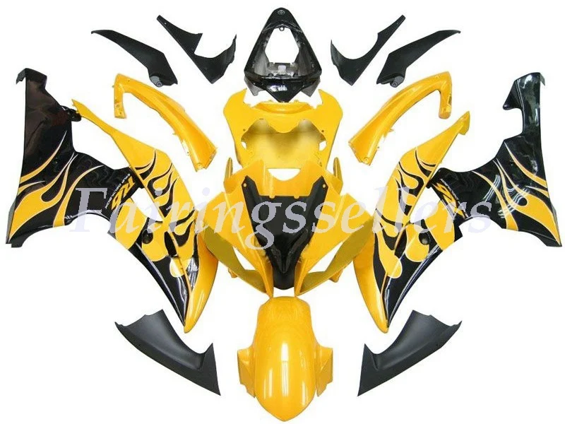 АБС пластик Обтекатели Fit для Yamaha Обтекатели YZFR6 2008 2009 2010 2011 2012 обтекатель YZF R6 белого и голубого цвета - Цвет: Yellow Black Flame