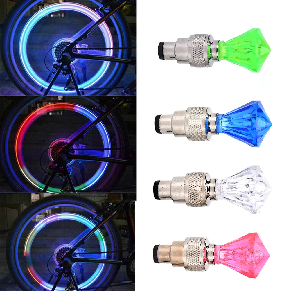 New 2x Diamond Shape Car Motor Bike Bicyle Tyre Valve Caps LED Light Bike Tyre Gas Mouse Lamps
