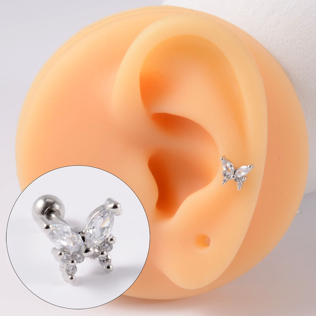 Surgical Steel CZ Cute Butterfly Ear Studs Cartilage Helix Lobe Conch Piercing Earring For Girls Gift Body Piercing Jewelry