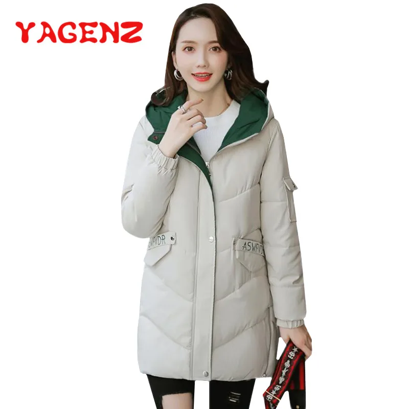 

YAGENZ Elegant Warm Parkas Women Jacket Office Lady Fashion Plus size Winter Jacket Women Hooded Thicken Long Jacket Coat 471