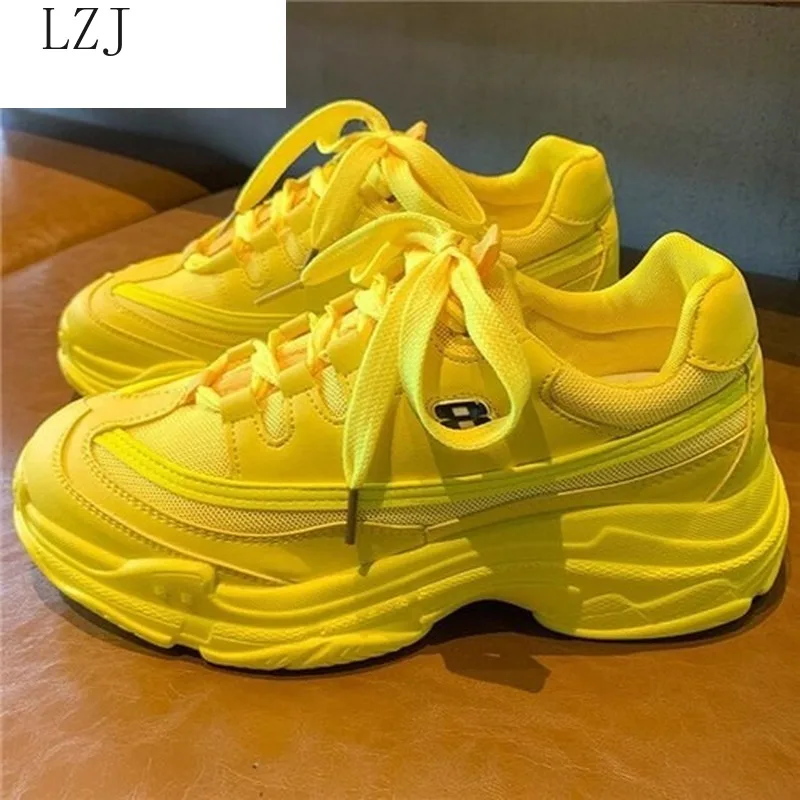 

LZJ 2019 New Summer Breathable Mesh Lace-up Women Sneakers Fashion Thick Bottom Womens Platform Casual Shoes Zapatos De Mujer