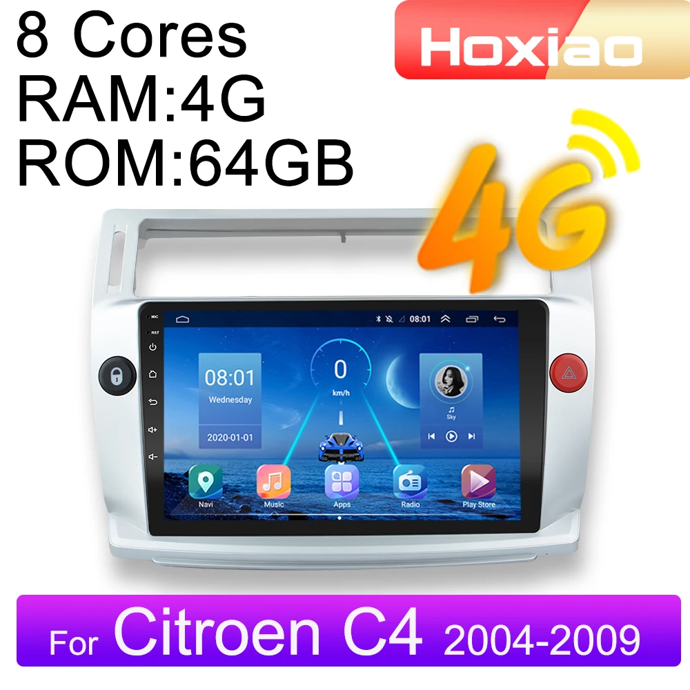 Автомагнитола 2 DIN для Citroen мультимедийный видеоплеер на Android 9 4G с GPS C4 C-Triumph C-Quatre 2004