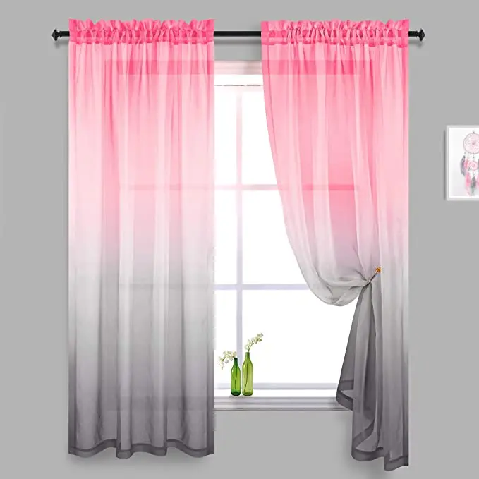 Pink Grey tulle Curtains for Bedroom Decor Window Sheer Curtains for Girls Room Decorations Baby Nursery Living Room 