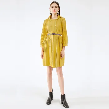 

2020 fall new loose women's coat Miyak fold Fashion plus size mid-length double-breasted trench coat tied