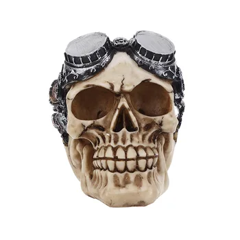 

[Funny] Halloween Creative Home Pub Decoration aviator Skull figure model Statue horror Resin Crafts Sculpture ornament gift