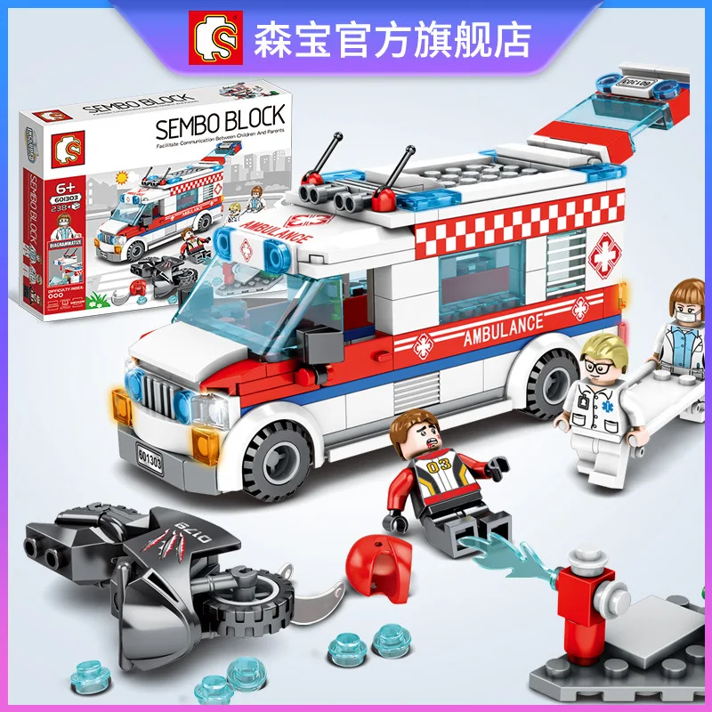 

Sembo 601303 City Series Street View Ambulances Truck Car Motorcycle DIY Model Educational Building Blocks Toy for Children Gift
