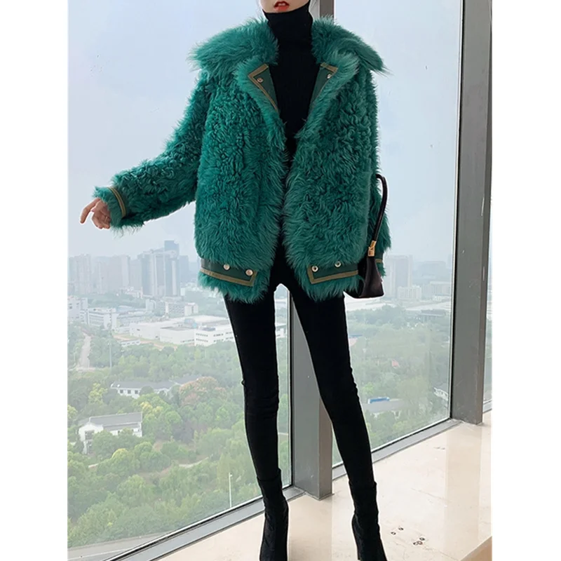 winter new fur one locomotive clothing granule sheep shearing circle fur lamb coat female short