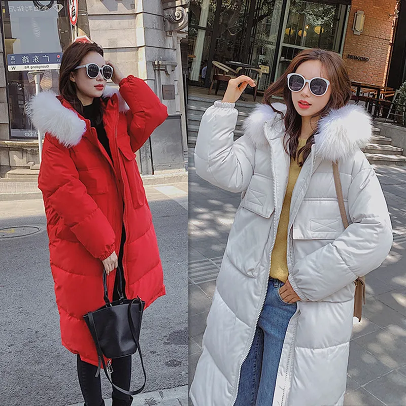 

AliExpress Long Cotton-padded Clothes Women's Winter New Style South Korea Dongdaemun Loose-Fit Large Fur Collar down Jacket Cot
