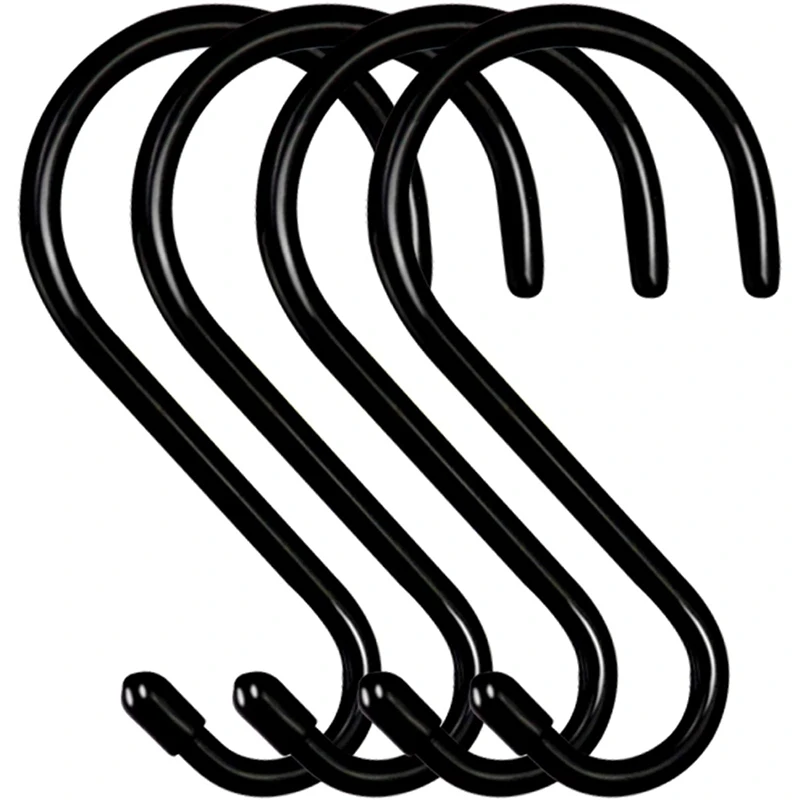 4 Pack Large Vinyl Coated S Hooks 6 Inch Non Slip Heavy Duty S Hook for Hanging, Steel Metal