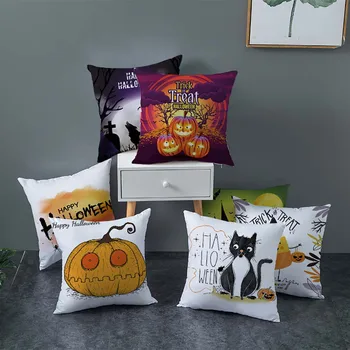 

Halloween Pumpkin Cushion Cover Happy Halloween Pillow Covers Cartoon Home Decor Soft Peach Skin for Sofa Bed Decorative Cases