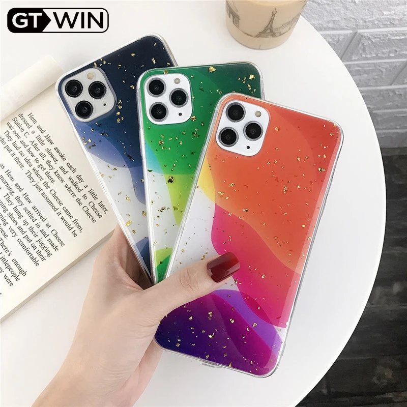 Чехол для телефона GTWIN с золотой фольгой iPhone 11 Pro Max X XR Xs 6 6s 7 8 Plus блестящий мягкий