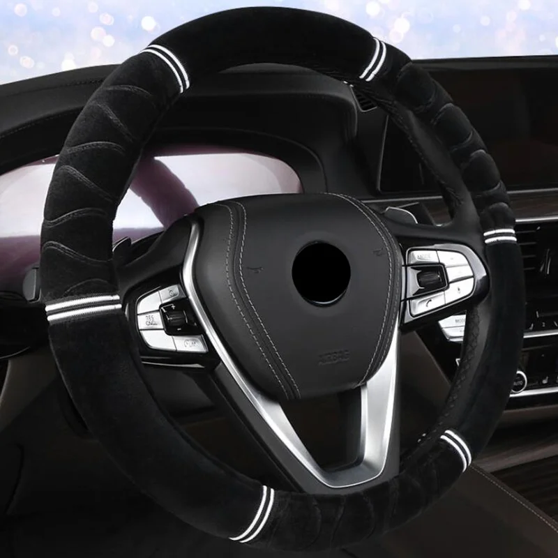 Зимний короткий плюшевый чехол рулевого колеса автомобиля 3D Руль сохраняет тепло Противоскользящий без запаха диаметр 38 см плюшевый материал