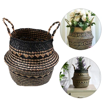 

Seagrass Belly Storage Basket Flower Natural Rattan Plant Pot Toys Holder Garden Decor Container Bag Home Decoration Convenient