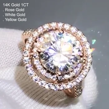 

14K Rose Gold 1 Carat Moissanite Diamond Ring Women Round 2 Laps Luxury Wedding Party Engagement Anniversary Ring 1 Ct D Color