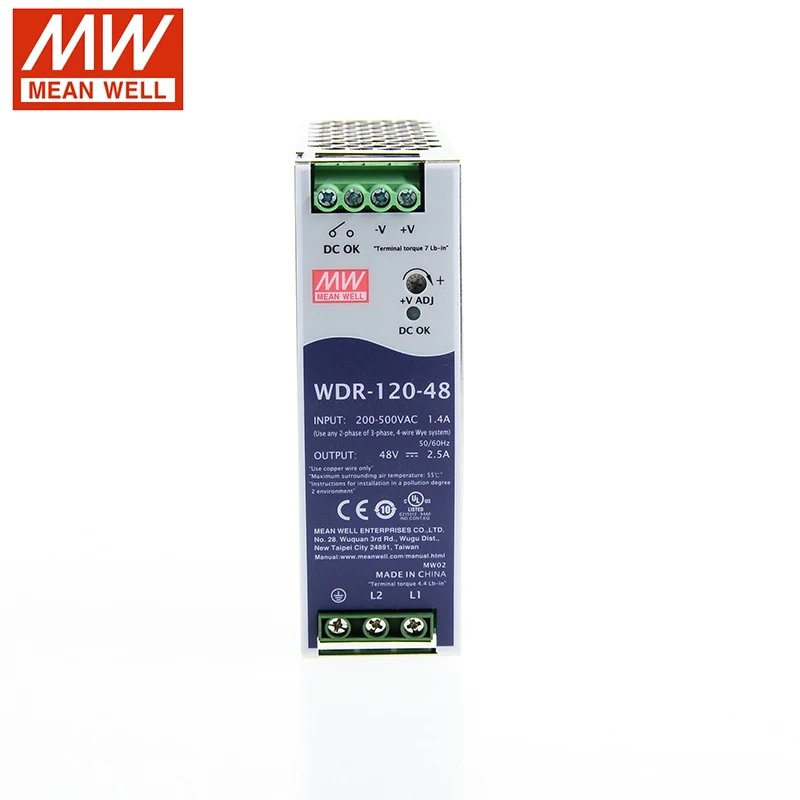 MEAN WELL WDR-120-48 120 Вт 48 в ультра широкий Вход Промышленный din-рейка источник питания 180-550 в переменного тока до 48 В постоянного тока А Блок питания импульсный блок питания