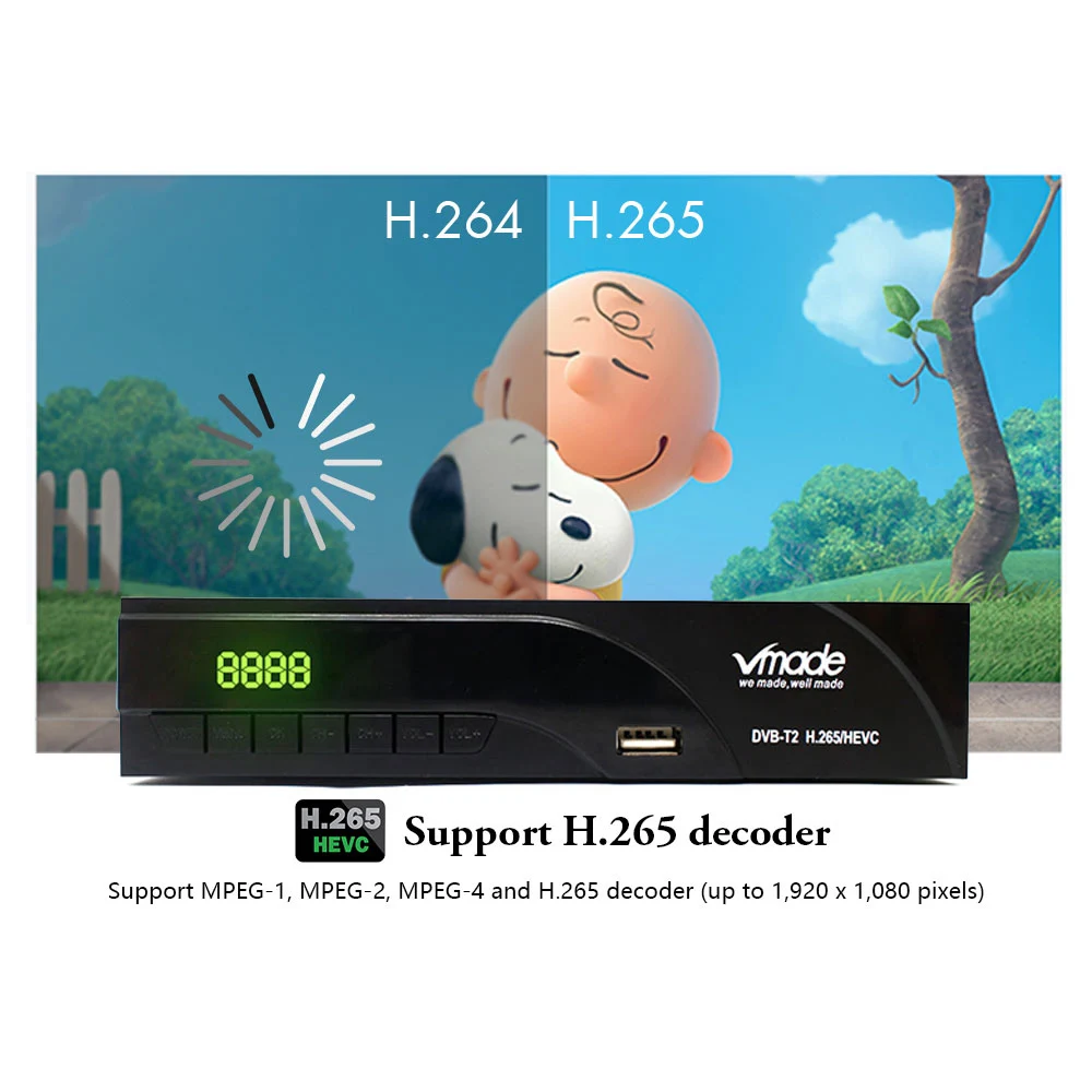 Vmade DVB T2 наземный приемник Цифровой телеприставка H.265 декодер HD 1080P Поддержка USB WIFI