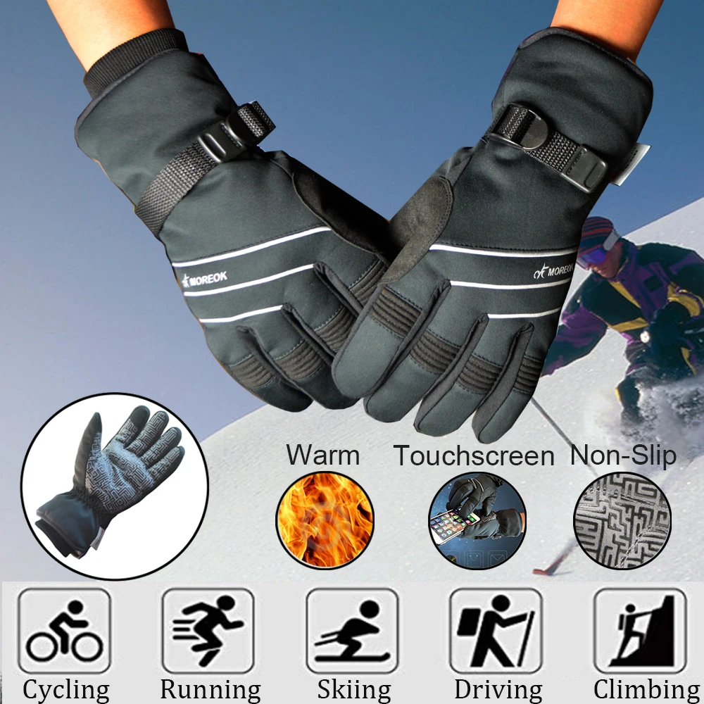 MOREOK 3 м теплый зимний велосипед Велоспорт перчатки для сенсорного экрана с учетом велосипедные перчатки ветрозащитные езда Вождение перчатки Для мужчин Для женщин
