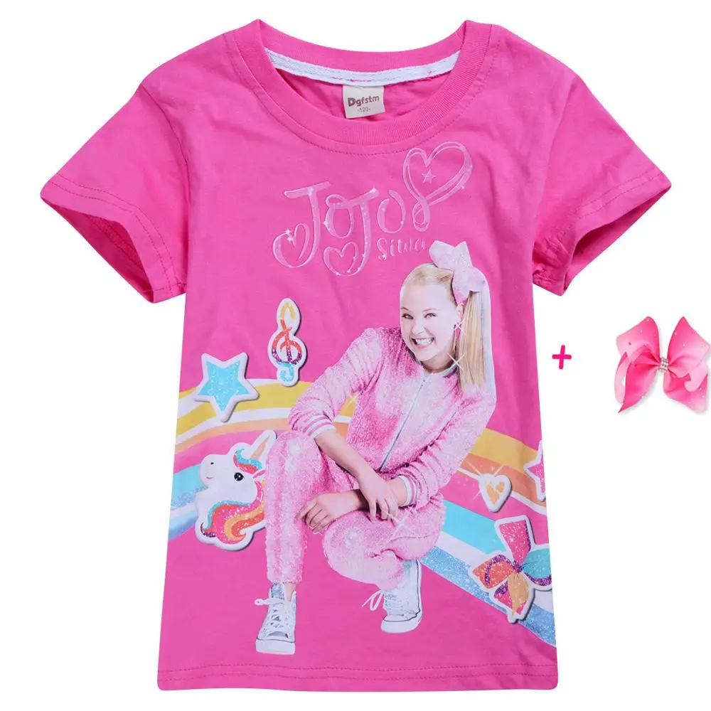 rose rose New Girl Kid Jojo Siwa T shirt Children Summer Autumn Short Sleeve Cotton T-shirt Tops Tee Baby Toodler Casual Home Wear Clothes - Цвет: rose rose